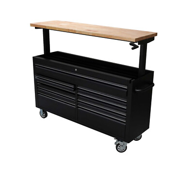61'' schwarz pulverbeschichteter Stahl mit höhenverstellbarer Holzplatte und 9 Schubladen