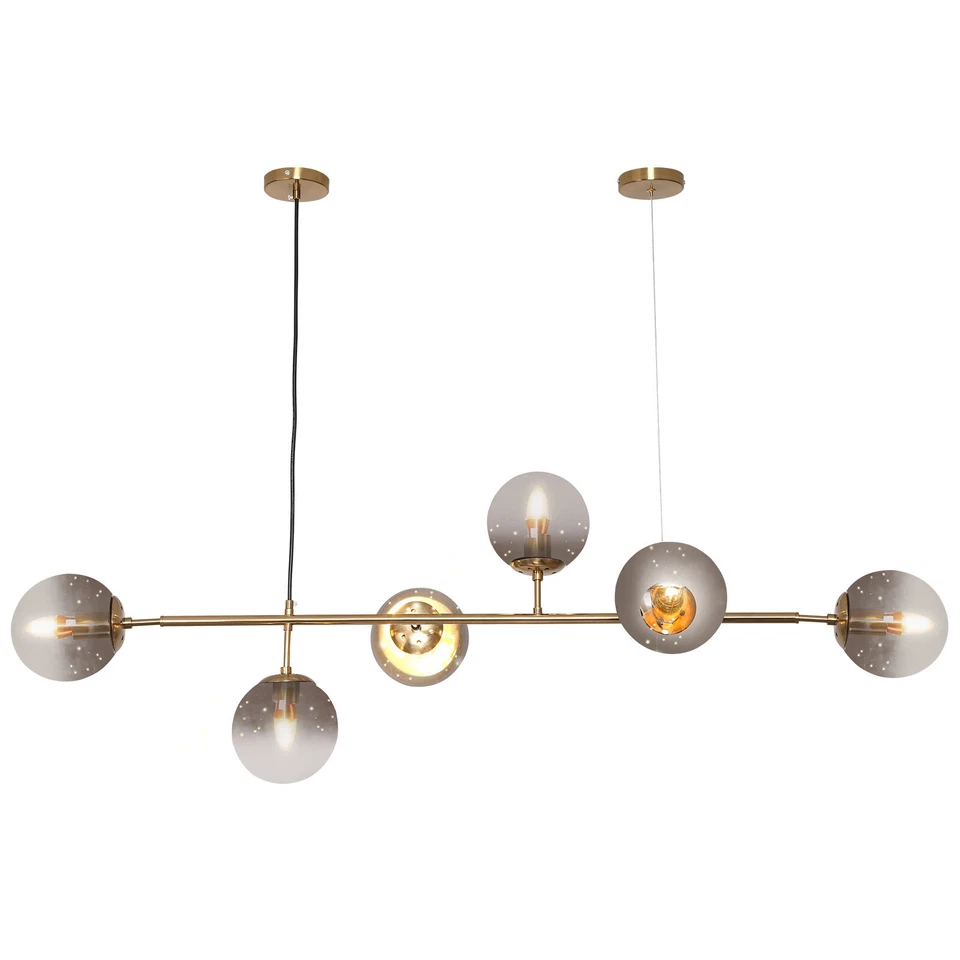 Candelabro pingente globo linear dourado moderno 6 luzes lâmpada Sputnik - Imagem 3 de 4