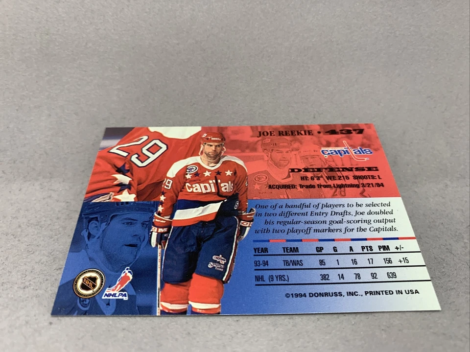 1994 Donruss The Leaf Set Hockey Card #437 Joe Reekie Washington Capitals - Image 2 of 4