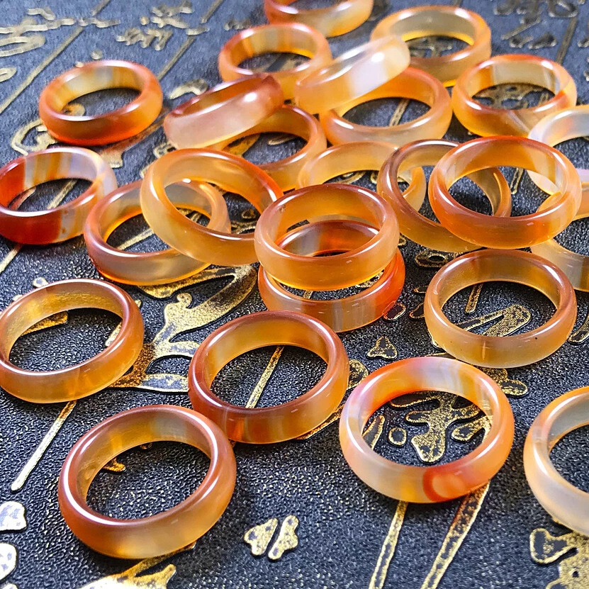 50pcs Wholesale Natural Red Agate Stone Ring Jewelry Gemstone Band
