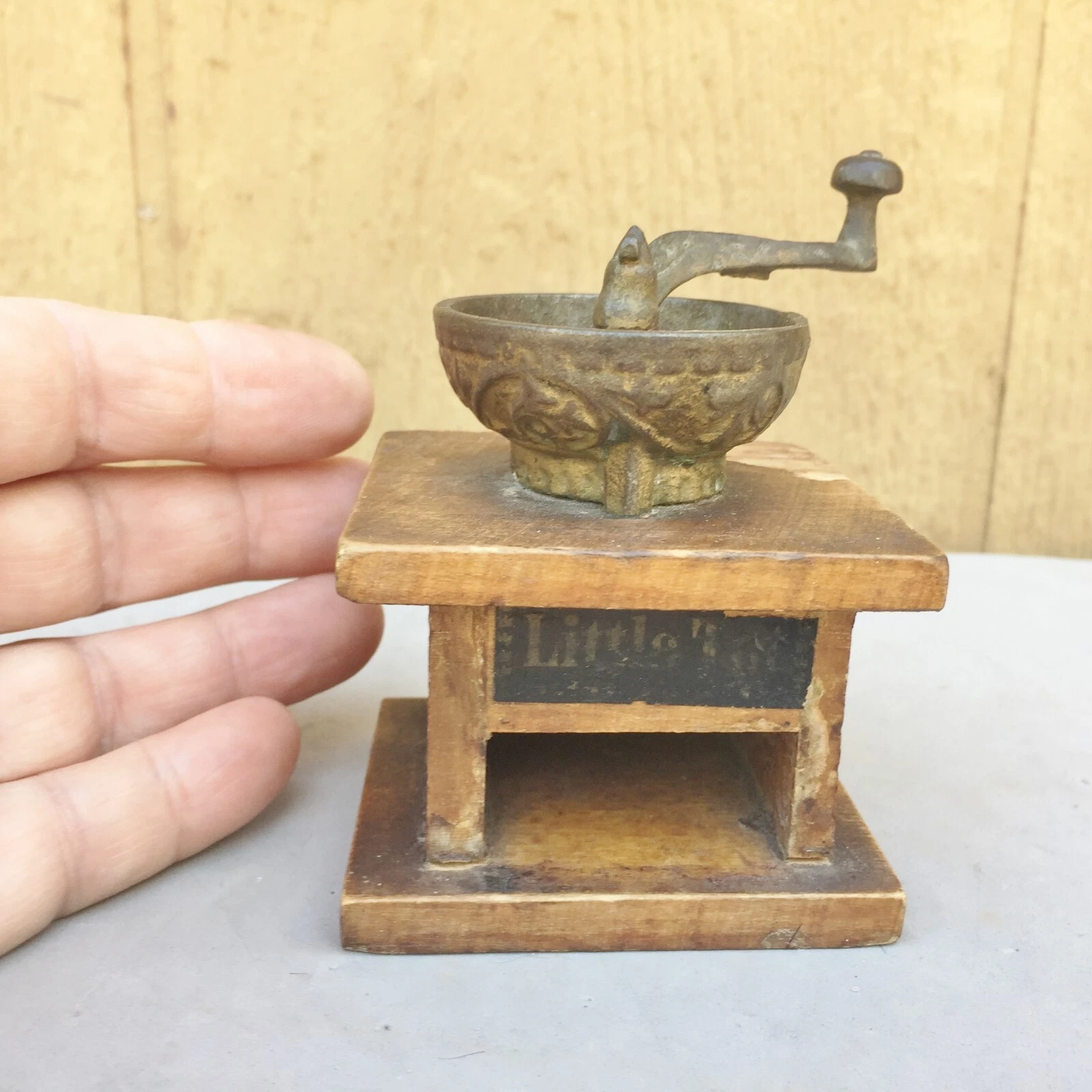 Little Tot Antique Grinder Cast Iron Wood Miniature Coffee Spice Nuts 3.5" Crank