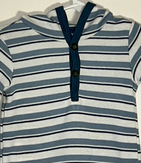 Top Just One You Bebé Niño 12M Manga Larga Térmico Con Capucha Rayas Azul/Blanco Usado en Excelente Condición Foto 4 de 4