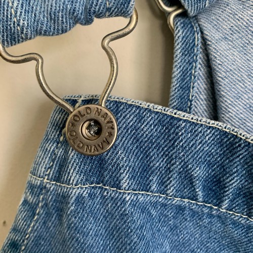 Old Navy Overall Bib Faded Blue Denim Medium Wash Pockets Buttons Cotton Size L - Picture 6 of 8