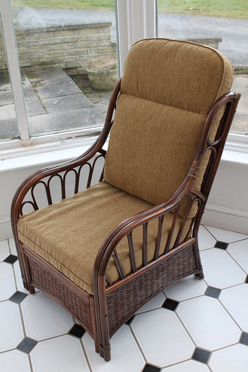 Verona Cane Conservatory Furniture Single Chair Coffee Colour Fabric