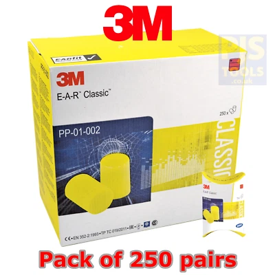 500 x 3m E.A.R classic ear plugs PU foam disposable EAR E-A-R * 250 pairs *