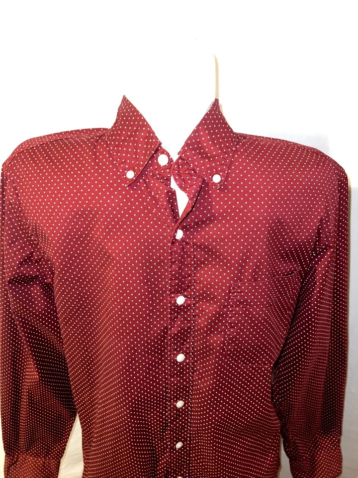 J. Camisa de vestir CREW Top para hombre talla M borgoña lavado secreto lunares botón Foto 2 de 4