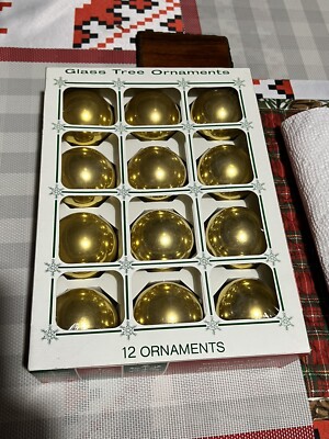 Vintage 12 Glass Christmas Ornaments Gold Coby Made in USA Granny Cottage Core