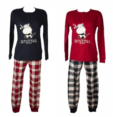 CRAZY FARM women's pajamas winter cotton interlock long sleeve henley collar tro
