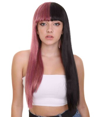 Two-tone  Long Bob Wig | Rainbow and Black Cosplay Wig HW-3321
