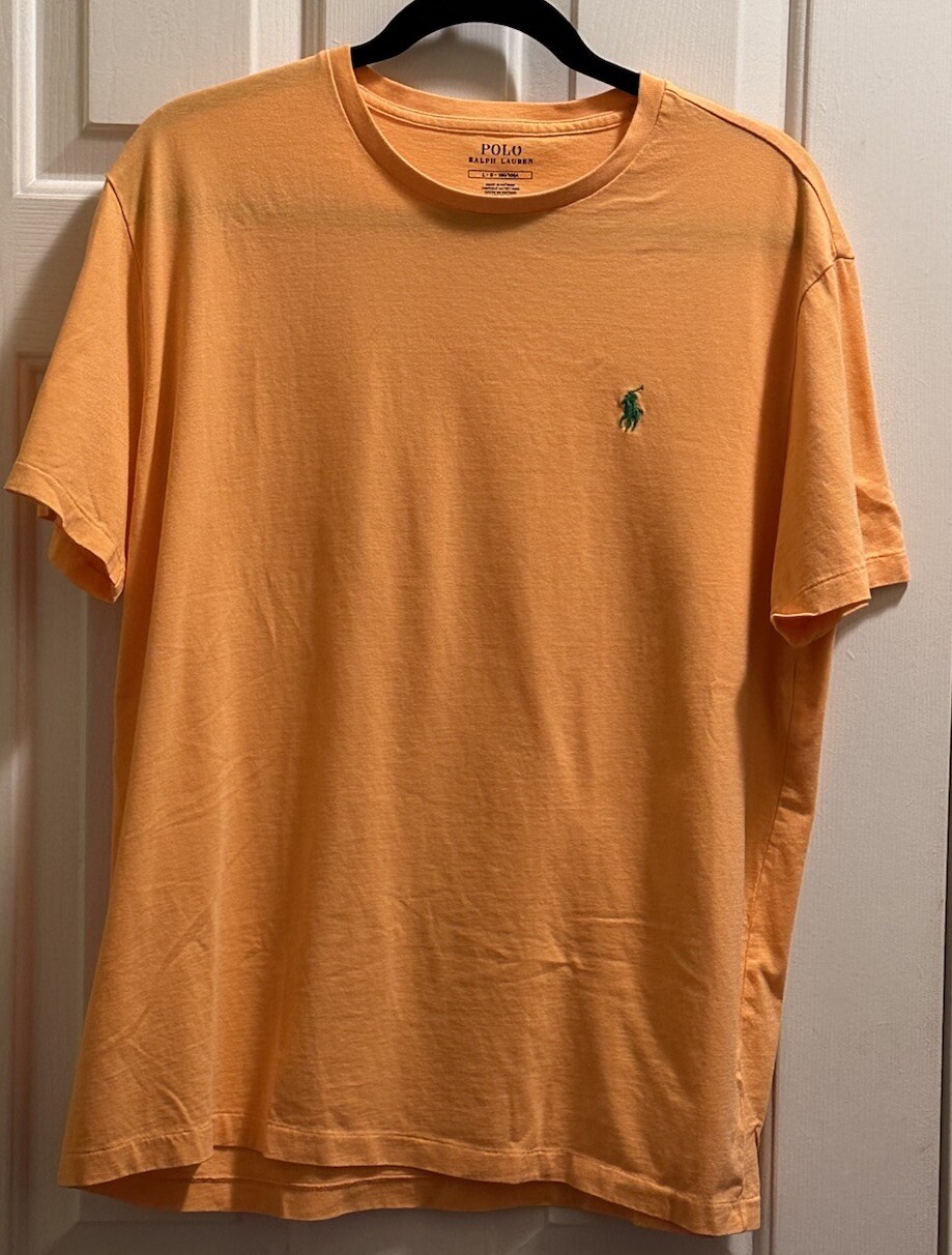 Polo Ralph Lauren Uomo TG L Arancione Lime Pony Girocollo Manica Corta T Shirt