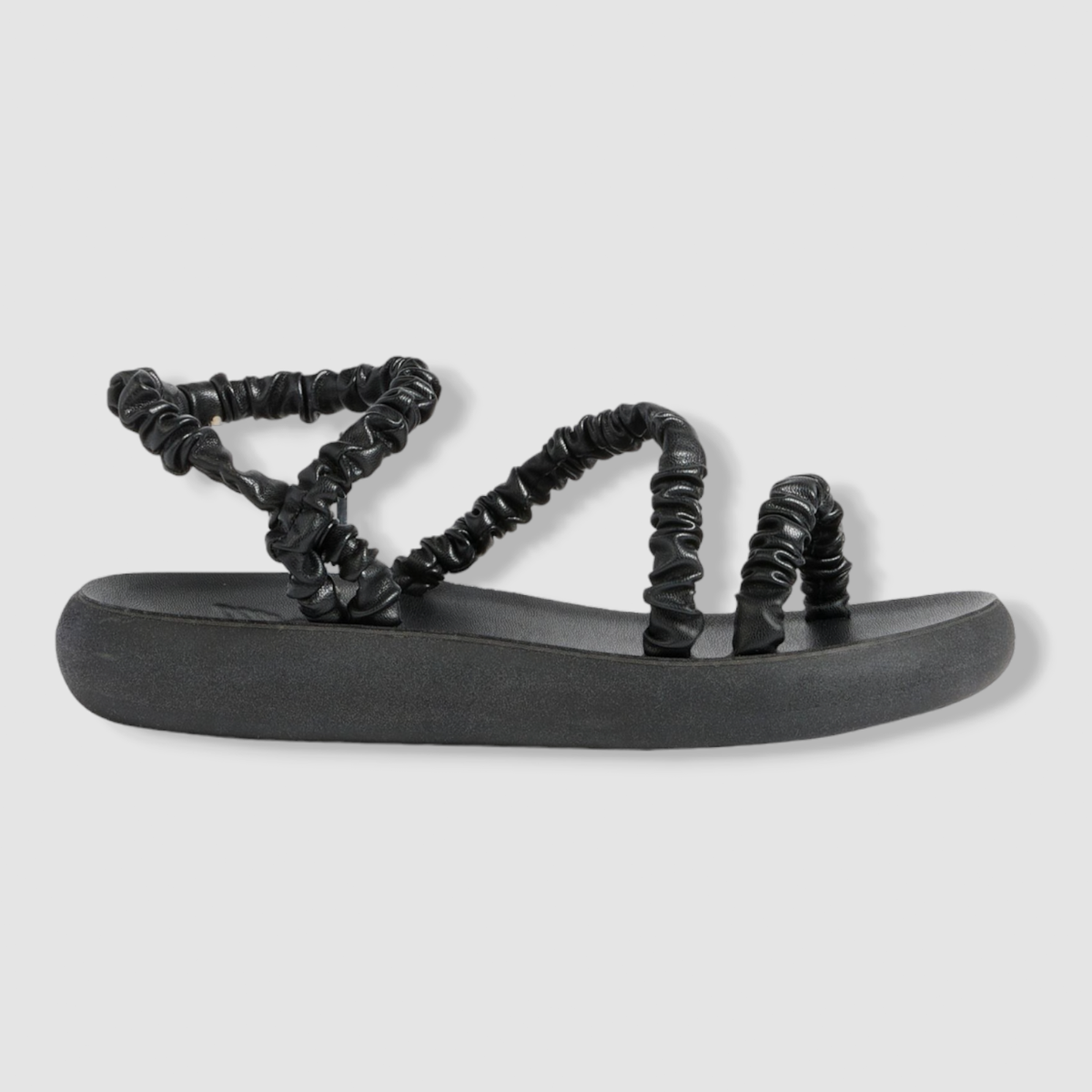$270 Ancient Greek Sandal Women Black Eleftheria Scrunchie Sandals