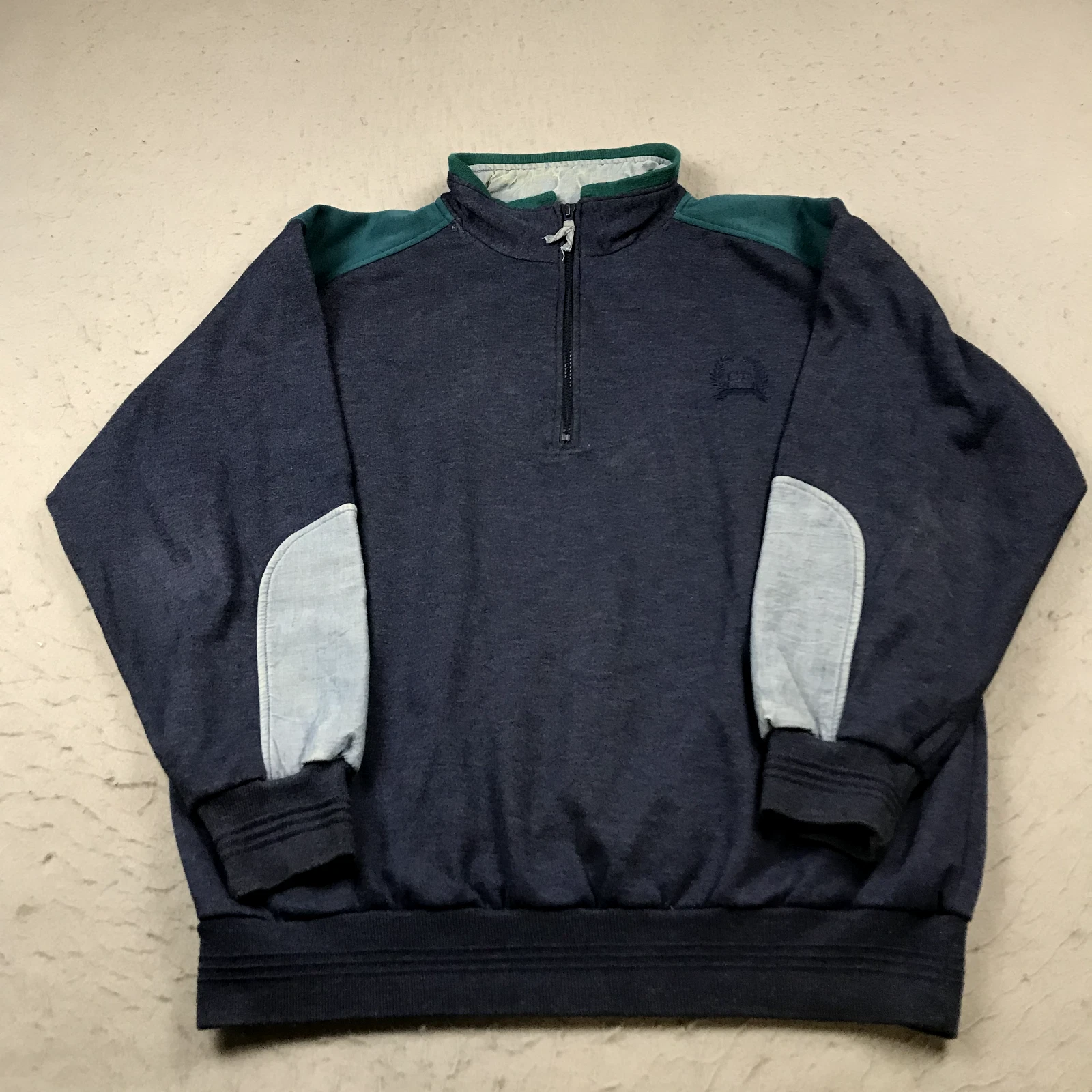 VINTAGE Christian Dior Sweat Homme Grand Bleu 1/4 Quart Zip Pull Années 80