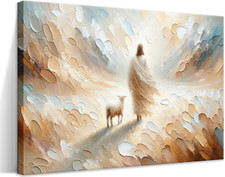 Jesus Leaves the 99 Sheep Canvas Wall Art, Christian Jesus Lamb Wall Decor Paint