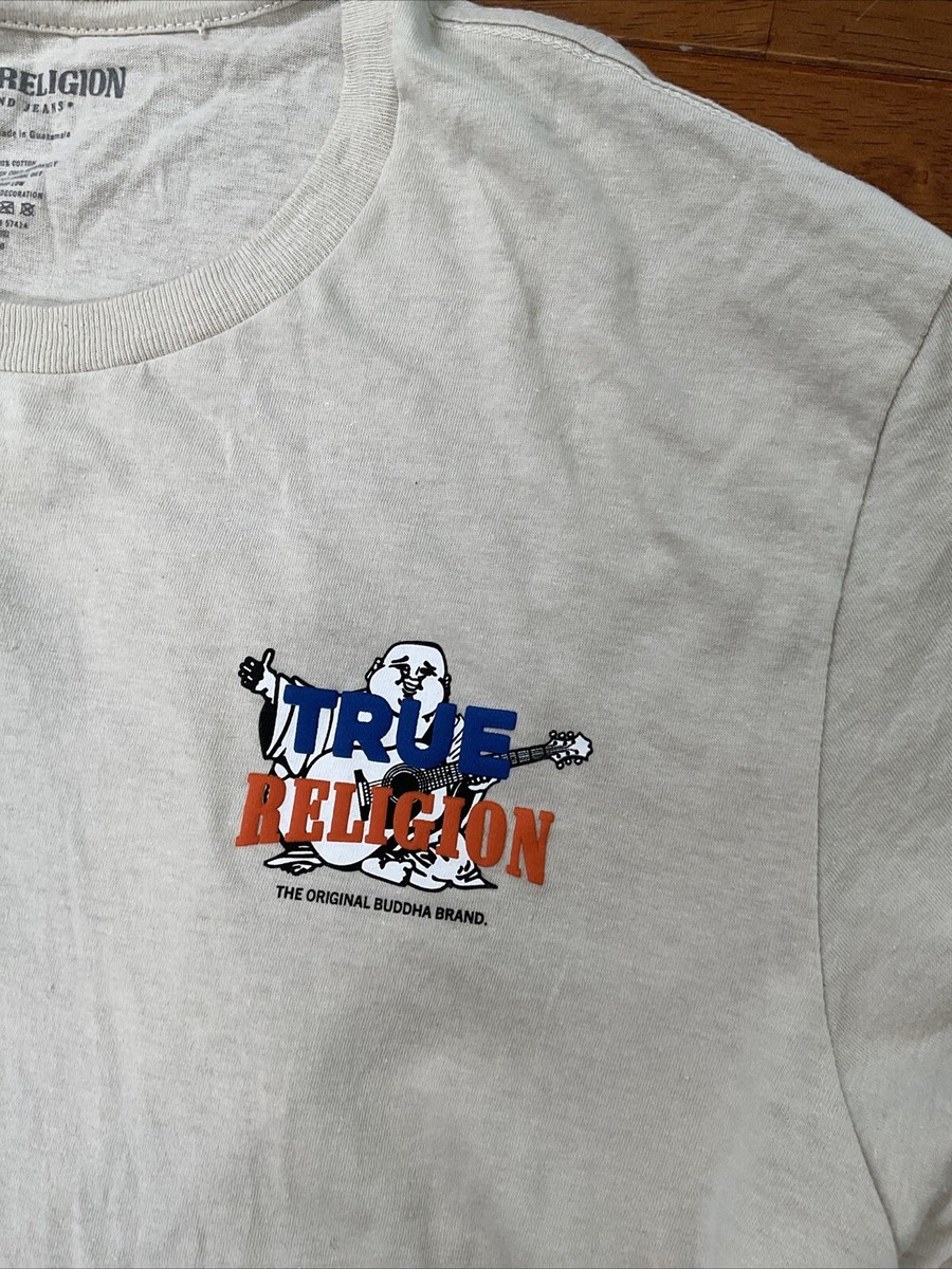 NWT TRUE RELIGION Puff Print Buddha SS Tee Shirt Tapioca