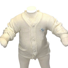 Vintage 70s Infant Knit Cardigan Sweater 12-18m Ivory Embroidered V Neck