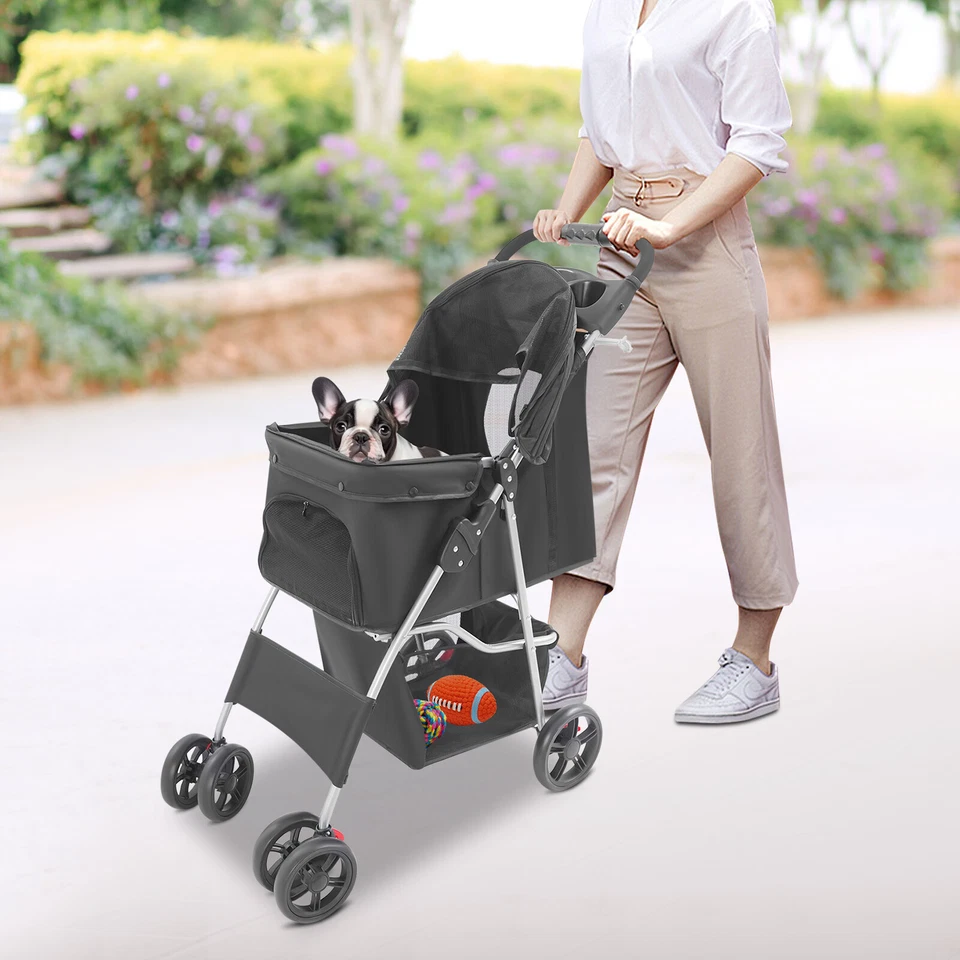 For Small to Medium Dogs Foldable Pet Travel Stroller Dog Stroller Black - Image 3 of 4