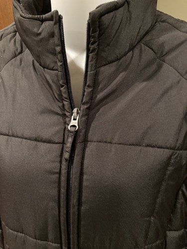 Puffer jacket insulated coat solid black quilted - fleece inside zip front M - Picture 6 of 8
