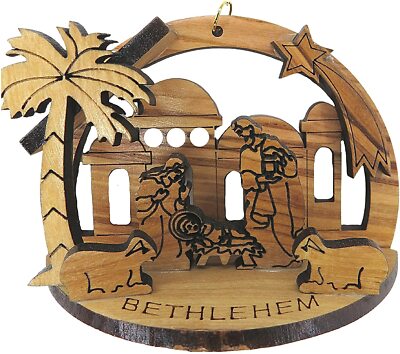 3D Wooden Nativity Manger Scene Bethlehem Laser Cut Ornament, 3 In