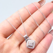 925 Sterling Silver SUN Real White Diamond Rolo Chain Necklace 16"