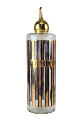 Vtg MCM Culver Bourbon Coronet Glass Liquor Decanter Gold Stripe Bottle Barware
