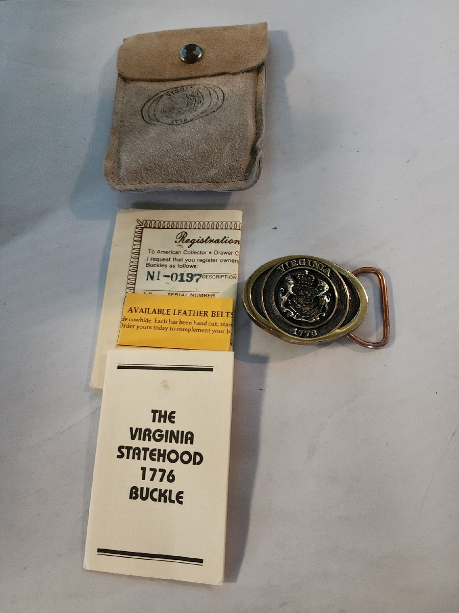 Vintage The Virginia Statehood 1776 Belt Buckle With Pouch and Paperwork Solid Brass Virginia State Seal Constitution Founding 1776  main image 3