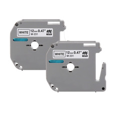 2 Pack P-Touch M-Tape Tape 1/2 inch BLACK on WHITE for Brother Label Maker  M231