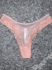 VS 2 tone Lace Trim Mesh High Leg Thong NEW SIZE Small 
