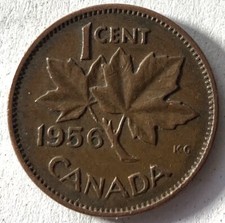 1956 Canadian 1 Cent Queen Elizabeth II Bronze Coin  *Free Bonus Coins Offer!