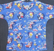 Looney Tunes Vintage Christmas Theme Women's Scrubs Top V-Neck