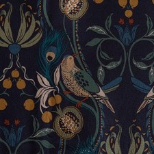 Dunelm Havisham Arts & Crafts Curtains 46” x 54” Pair Navy Birds Fruits Pattern