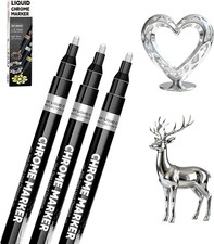 3pcs Liquid Chrome Paint Markers - Mirror Metallic Silver Permanent Pens 3pcs Liquid Chrome Paint Markers - Mirror Metallic Silver Permanent Pens