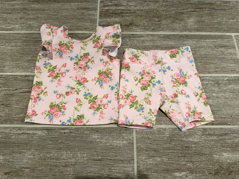 POLO RALPH LAUREN FLORAL PERFORMANCE JERSEY OUTFIT SET BIKE SHORTS TOP $95