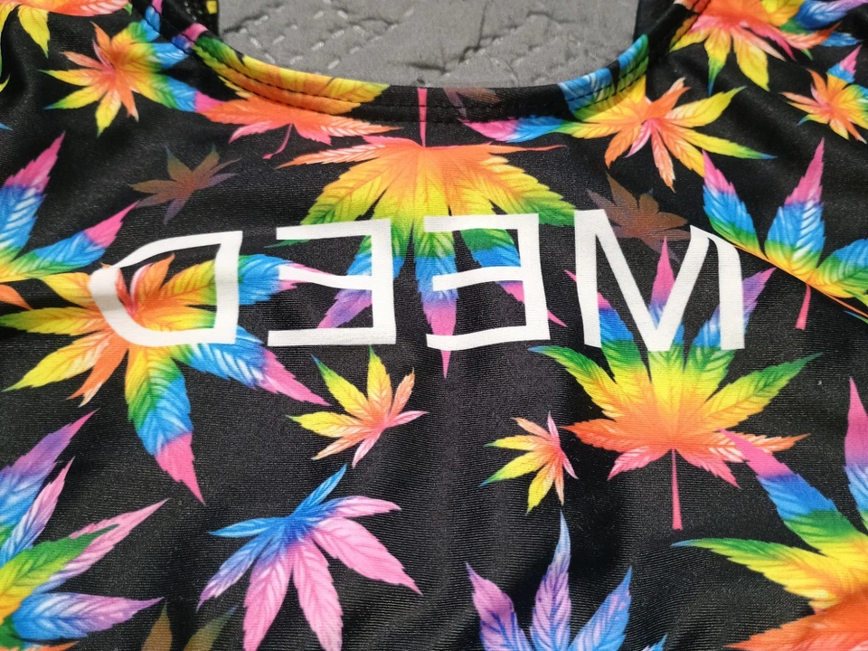 Women's Shien 0XL Neon Marijuana Leafs Two-piece Black Bikini - Image 2 of 4