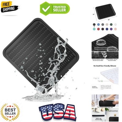 Large Silicone Dish Drying Mat 16'' x 18'' - XL Heavy Duty Drainboard Mat for P...