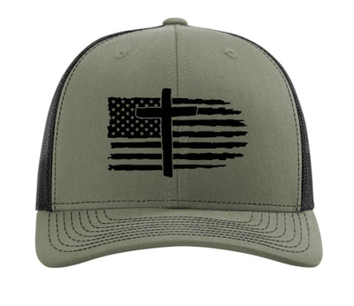 Trenz Shirt Company Mens Embroidered American Flag With Cross Mesh Back Trucker