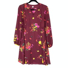 Old Navy Women's Size Medium Georgette Swing Dress Floral Print Maroon