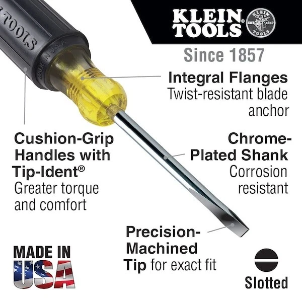 Klein Tools 601-3 General Purpose Slotted Screwdriver 3/16 In Round - Image 2 of 4