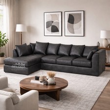 Black Leather Corner Sofa L Shape Chaise Lounge Sectional Couch Modern Suite