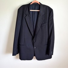 Valentino Uomo Men s Navy Pink Pinstripe Pure Virgin Wool Suit Jacket Blazer 46L