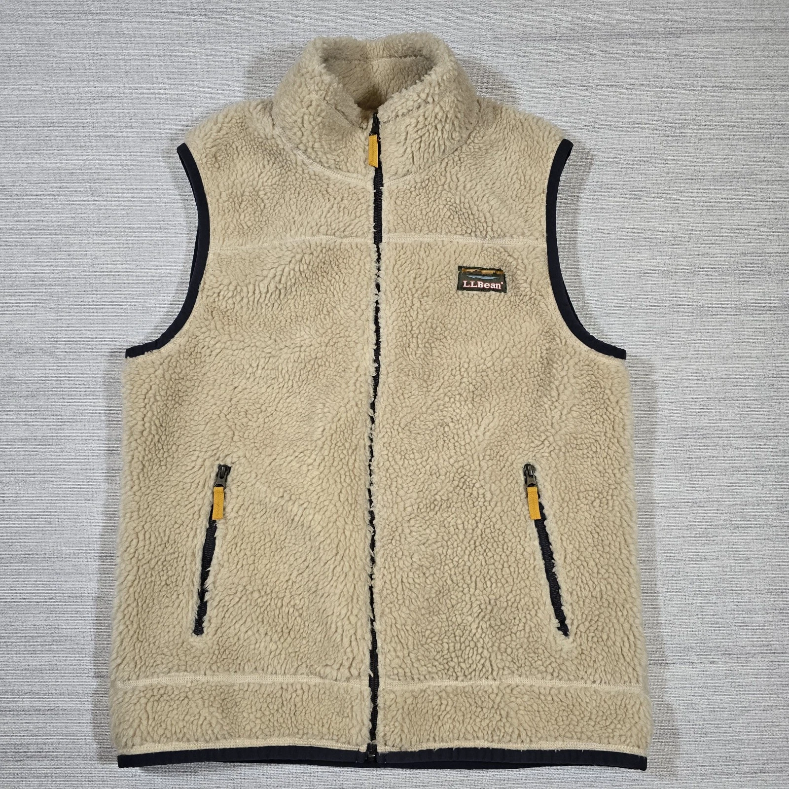 LL Bean Deep Pile Fleece Vest Mens M Cream Full Zip Outdoor Casual 502429