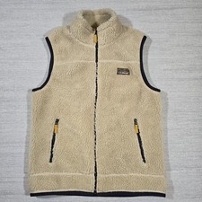 LL Bean Deep Pile Fleece Vest Mens M Cream Full Zip Outdoor Casual 502429