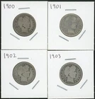 Lot of Four (4) Coins - 1900, 1901, 1902, 1903 Barber Quarters