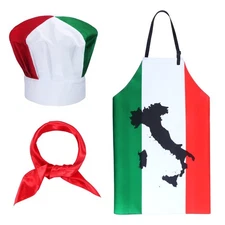 Italian Chef Costume Hat and Apron Women Flag Bib Baking Fabric Cooking Set
