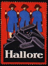 alte Reklamemarke „Hallore“ Briketts, Koks, Kohle, Brennstoff, Jacoby-Boy    /10