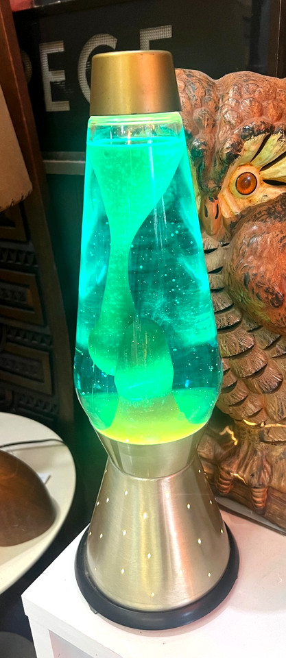 VINTAGE TURQUOISE BLUE & GOLD LAVA LAMP LITE LIGHT PINHOLE STARBURST STARLIGHT