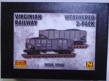 n scale micro-trains,weathered 2-pack, virginian railway,coal hoppers.