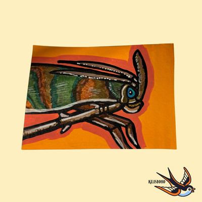ACEO Artist Trading Original Mixed Media Insect 2.5x3.5 On Paper by KL