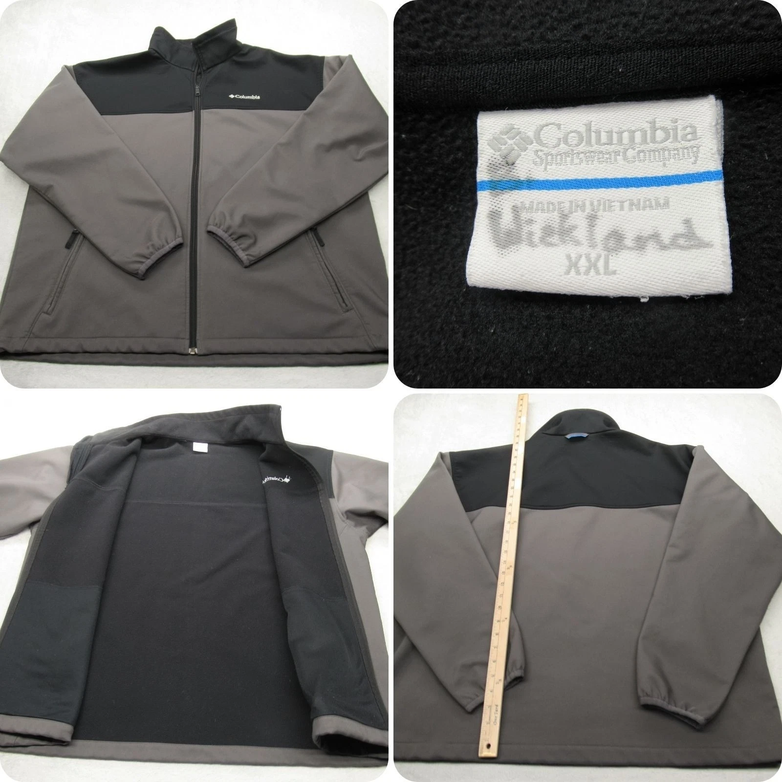 Columbia Jacket Mens XXL Gray Softshell Fleece Lined Water Resistant Full Zip