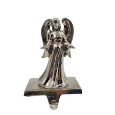 Heavy Silver Tone Angel Stocking Holder Christmas Holiday