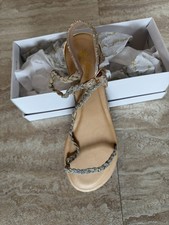 Women  s Bohemian Rhinestone Flat Sandals Rose Gold Sz 8.5, Dressy New In Box